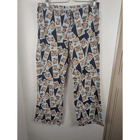 Aeropostale Large Vintage Y2k Monkey Pajama Pants Drawstring Blue Cotton Cartoon - Picture 1 of 5